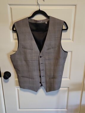 Express Gray Glen Plaid Men's Dress Vest with Black Lining
